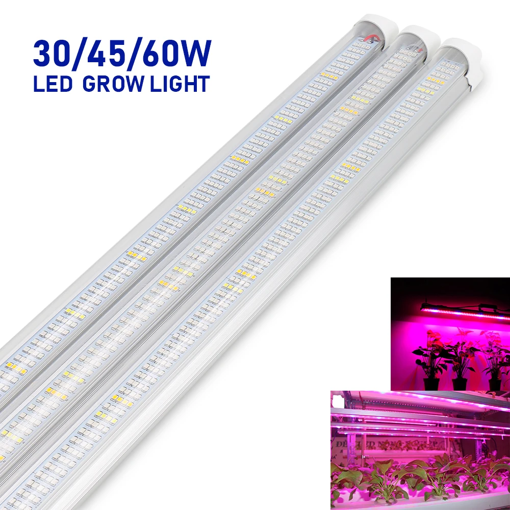 Switch Cable 30W 45W 60W LED Grow Light 2ft-4ft T8 Tube Full Spectrum Lamp Bar 