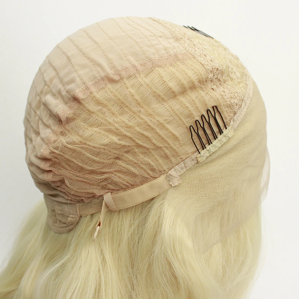 Длинный волнистый платиновый блондин реалистичный вид парик Gluelesss Термостойкое волокно синтетические кружева спереди волна парик для