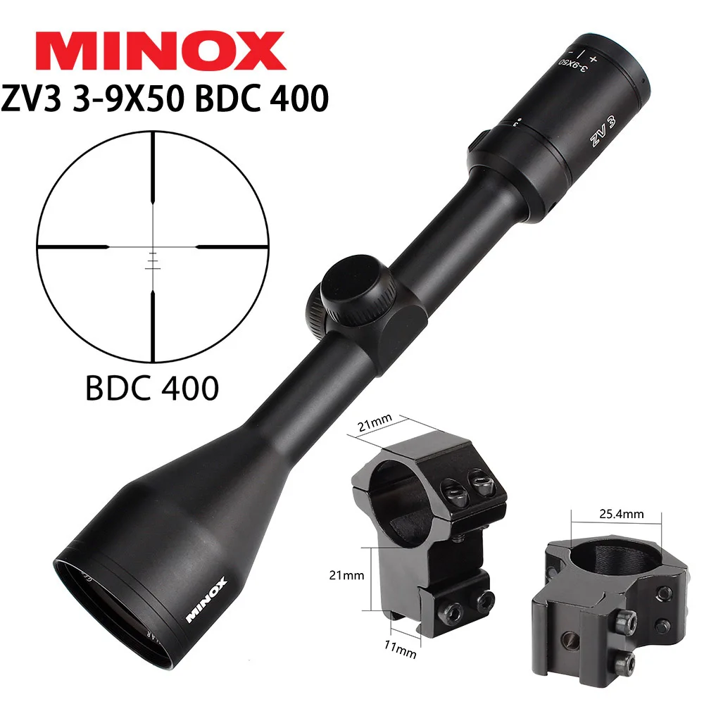 MINOX ZV 3 3-9X50 охотничий прицел BDC 400 проволочная сетка 1 дюйм трубка оптические прицелы длинный глаз рельеф для тактического прицела - Цвет: with Dovetail Rings