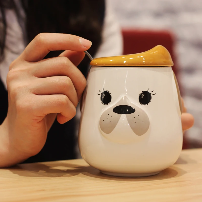Buy Cute Dog Mugs with Lid Spoon Pot bellied Cup