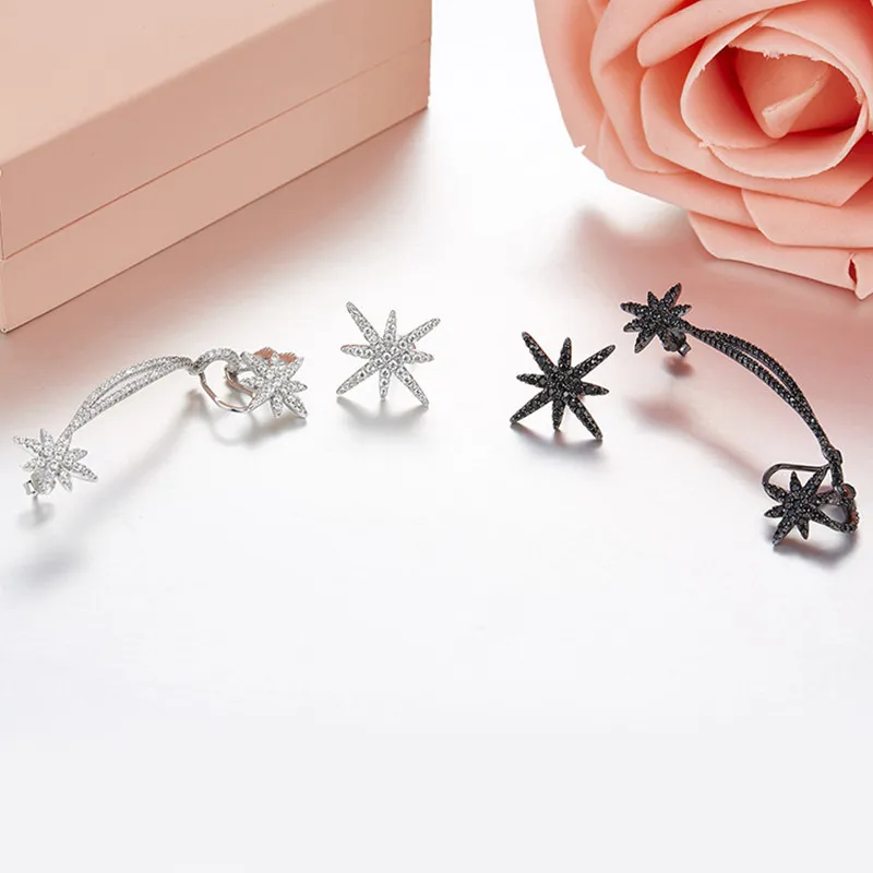 

Fashion meteor shooting star long ear clip 925 Sterling Silver asymmetric women Earrings Monaco Jewelry aretes de mujer