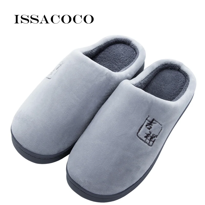 

ISSACOCO Winter Men's Shoes Lovers Home Slippers Keep Warm Anti-slip Cotton Floor Indoor Flat Slippers Shoes For Men Pantuflas