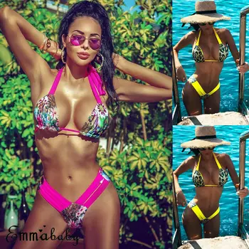 

2019 New Brand Sexy Women Bikini Set Floral Halter Bandage Swimsuit Beachwear Swimwear Bathing Suit