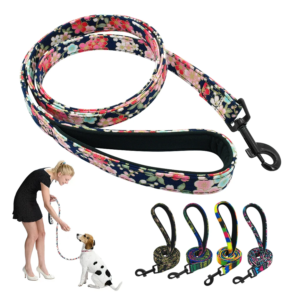 

4ft Pet Leash Nylon Dog Leash Small Large Puppy Dogs Walking Training Lead Printed Dog Rope Rainbow Belt for Pitbull Pug Beagle