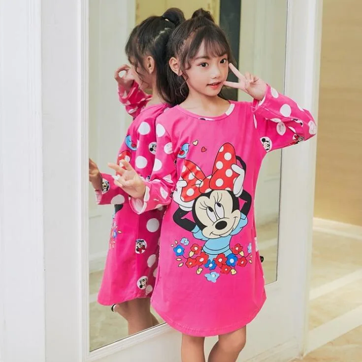 

2019 Girls Princess Nightgowns Spring Autumn Children's Clothing Children Long Sleeve Cartoon Nightdress Kids Knitted Sleepwear
