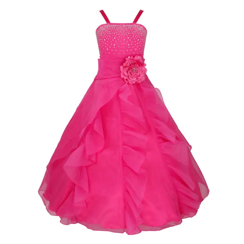 Детское платье-пачка принцессы без рукавов из органзы с цветочным рисунком для девочек Летнее Длинное Платье на свадьбу и день рождения для первого причастия - Цвет: Rose