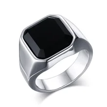 ¡Venta al por mayor! Anillo de compromiso para hombre de piedra cuadrada cornalina negra Simple en tono plateado bandas de dedo de motorista populares alianza Bague Homme