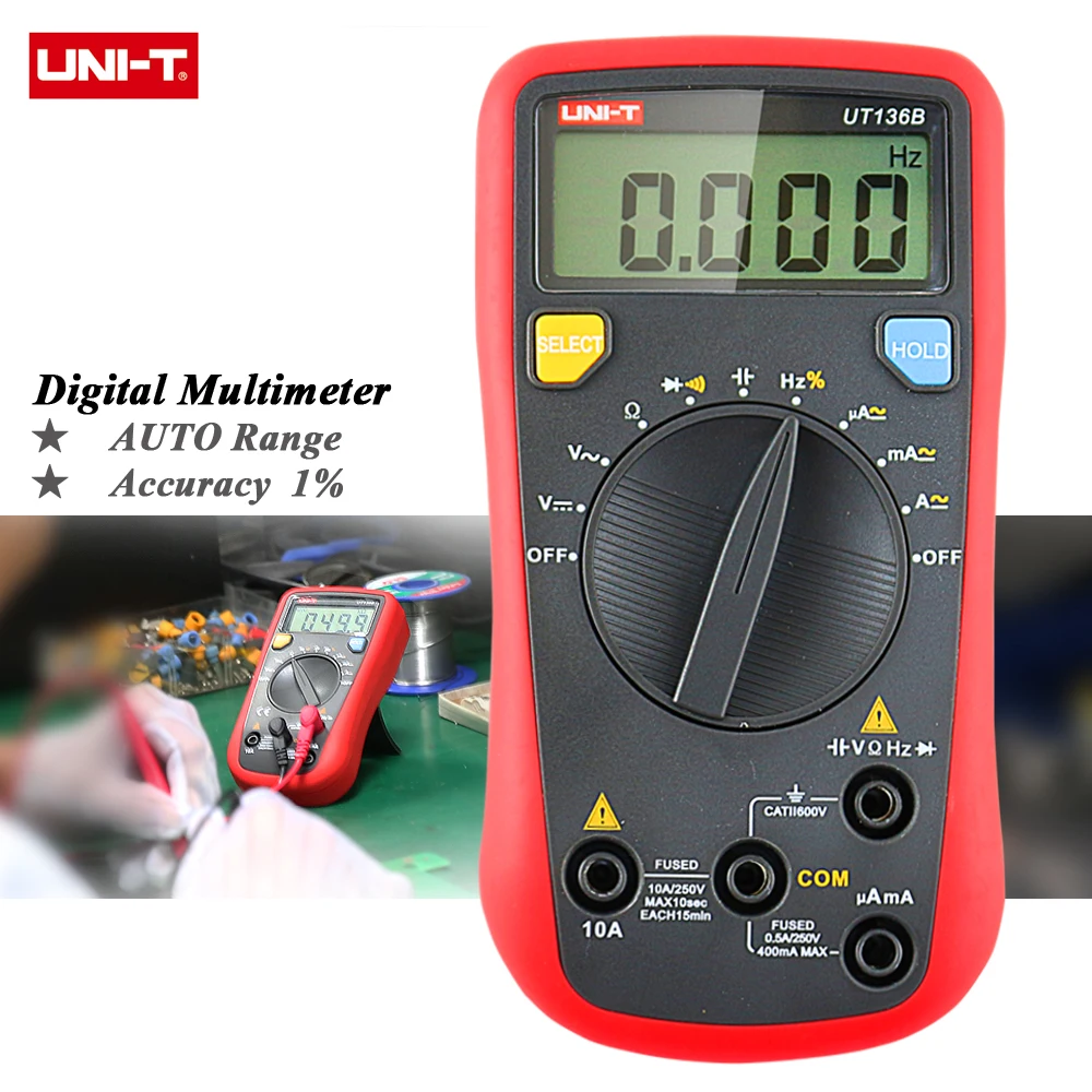 UNI T UT136B Digital Multimeter Auto Range Tester AC DC Voltage Current