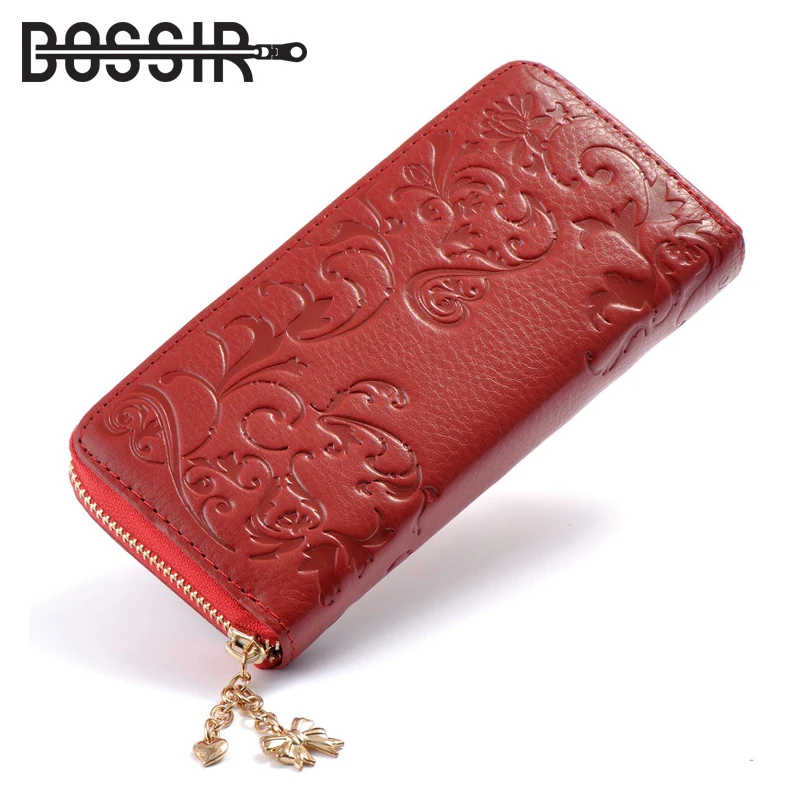 

Genuine Leather Wallet Women Fashion Casual Flower Pattern Zipper Women Wallets Clutch Long Purse