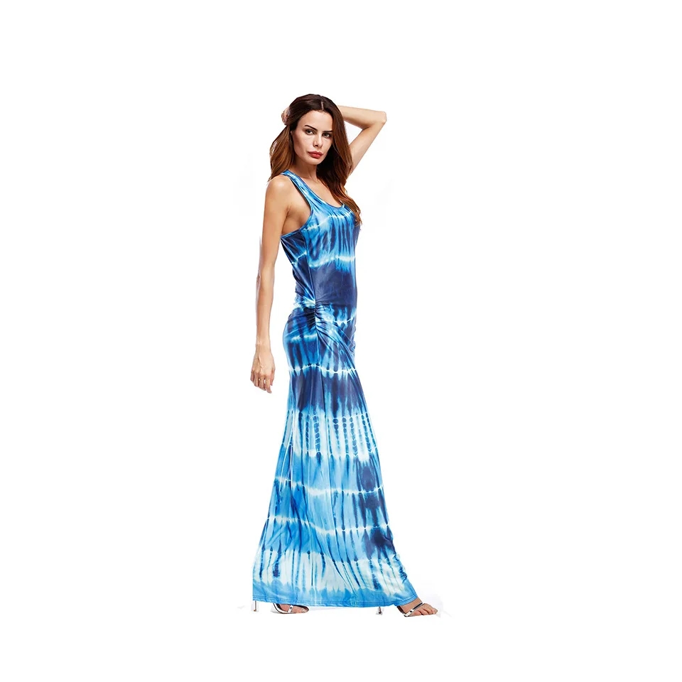 Women 2018 off-shoulder gradient Mix color print dress dress female Summer Bikinis Beach Cover Up Beach Dress