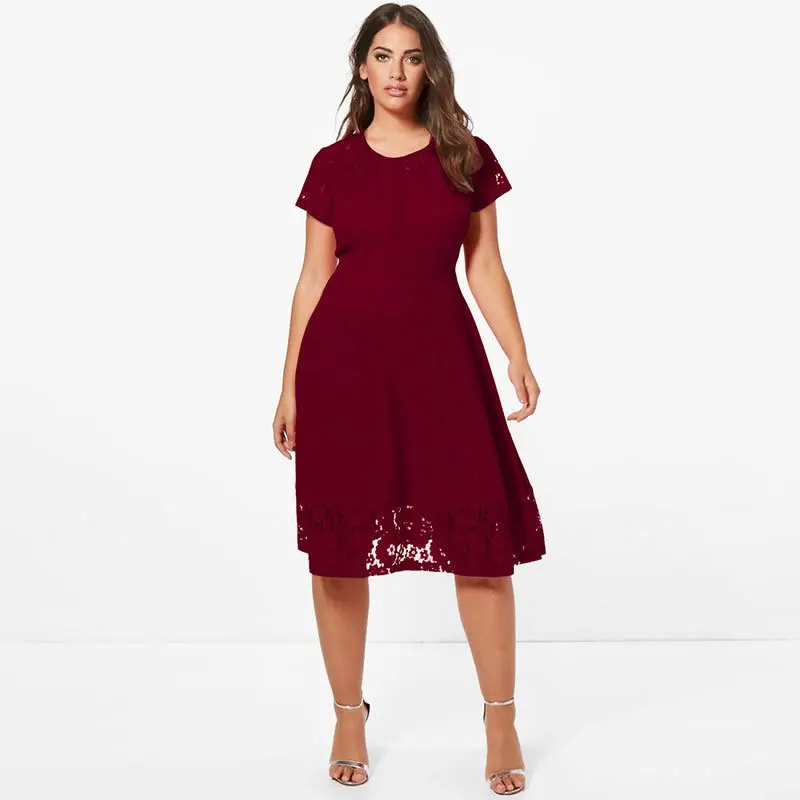 

ICHOIX 5XL 6XL Plus Size Women Summer Dress A-Line Elegant Lace Dress Big size Casual Female Short Sleeve Large Size Party Dress