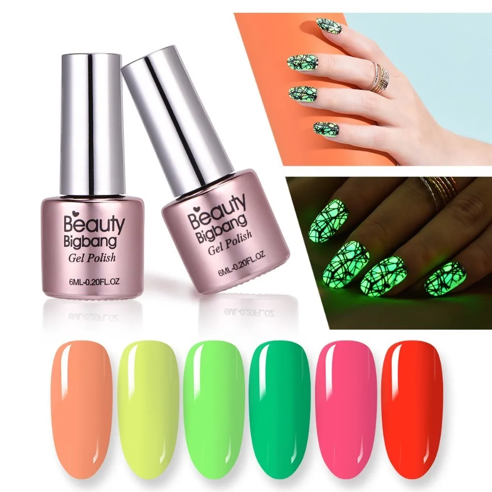

Beautybigbang Fluorescent Neon Nail Gel Polish Green Color Nail Art Poly Gel Polish Noctilucent Vernis Ongle Glow In Dark Polish