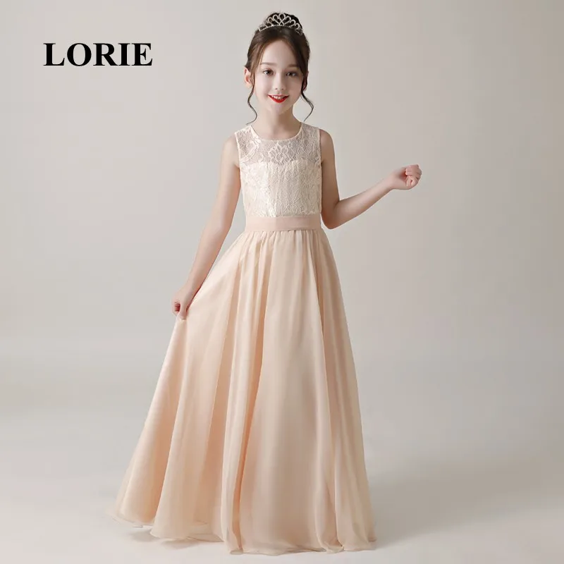 LORIE Long Flower Girl Dresses O-Neck A Line Decorated with Sahses Lace  Girl Party Dresses for Girl Pageant Free Shipping