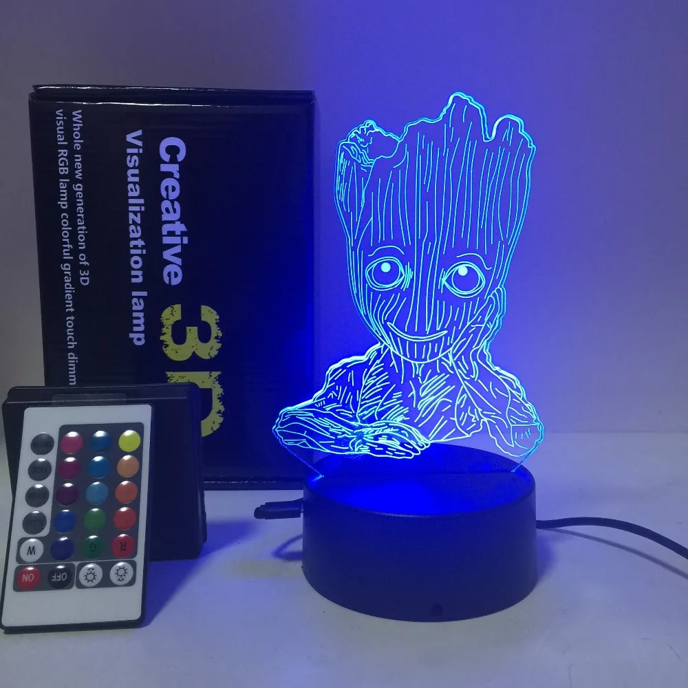 

2019 Hot Cute Groot baby 3D LED Night Lights with 7 Colors Light for Home Decoration Lamp Amazing Visualization Optical For kids