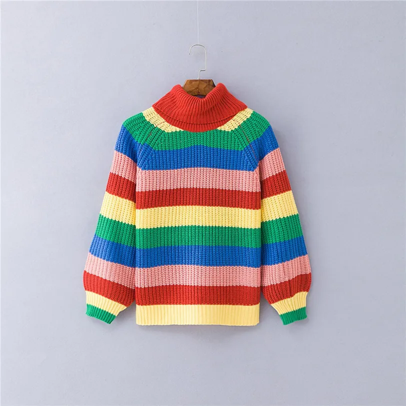 chic rainbow pullover women 2018 turtleneck women's sweater knitted pulover feminino manga longa inverno dropshipping #F#40OT5 (12)