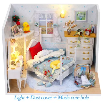 

DIY Wooden Miniature House Music Core Hole Furniture Dust Cover 3D Miniaturas Dollhouse Lovely Princess Toy for Girls Gifts