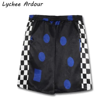 

Summer Women Pants Circle Printed Patchwork Plaid Elastic Waist Pocket Casual Loose Female Trouser
