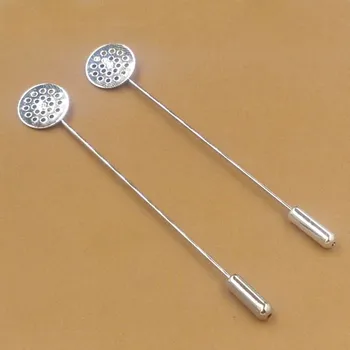 

12mm Blank Flat Circle Filigree Pad Brooch Pins Hat Pins with Stopper Settings Rhodium tone Plated Brooches Bases Findings