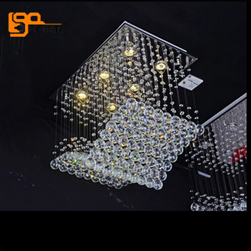 

High quality modern rectangle chandeliers crystal lighting length 80cm lustre dinning room living room LED Light