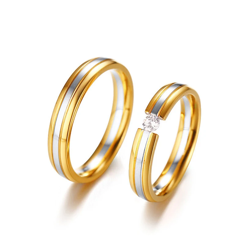 SIZZZ 2019 Новая мода 4 мм широкий титан золото цвета Пара Циркон кольцо для женщин/для мужчин