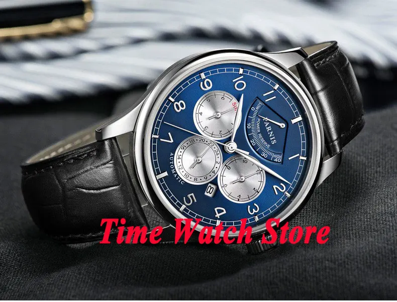  42mm parnis blue dial Multifunction Sapphire Glass 26 jewels miyota 9100 Automatic mens Watch 537 r