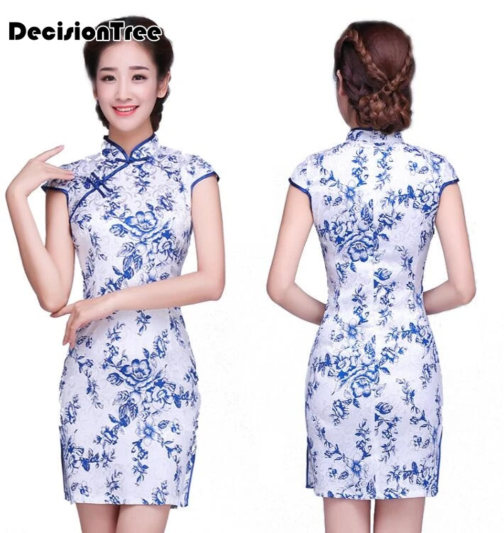 

2019 summer women's satin cheongsam qipao evening dress chinese oriental dresses traditional chinese wedding dress retro slim