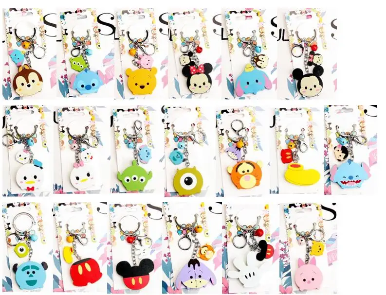 

New 10pcs/lot cartoon TSUM stitch Donald Duck Daisy mickey minnie mixed wooden pendant Keychain Key ring kids toy gifts