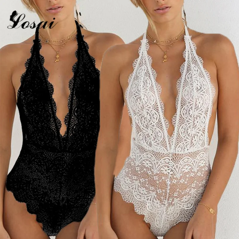 أسود بودسوت/ بدلة الجسم المصنوعة من الدانتيل النساء عارية الذراعين شفافة مثير الجسم بذلة السيدات الشاطئ السروال القصير إمرأة Catsuit داخلية ضئي...