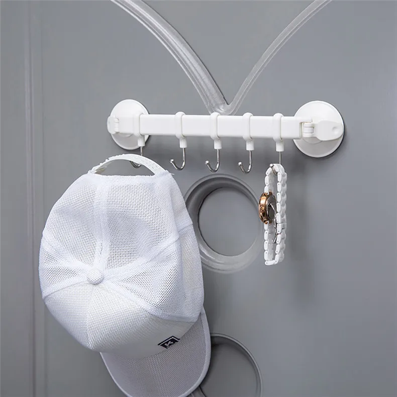 Rustproof Vacuum Suction Cup Hook Waterproof Bathroom Kitchen Corner Towel Hanger with 5 Stainless Steel Hooks (5)