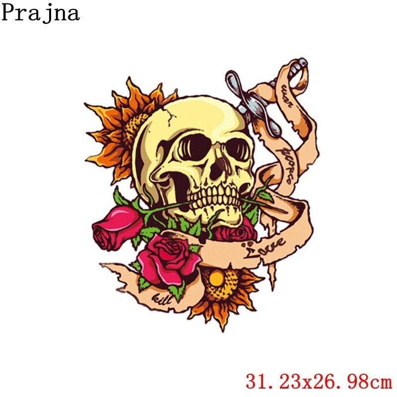 Prajna Grim Reaper череп теплопередача патч для одежды фильм ужасов куртка мотоцикл рок стиль наклейка для футболки мужские - Цвет: Серебристый