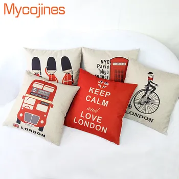 

London Bus Cushion Cover UK Red British Vintage Pillow Decorative Throw Pillows Sofa Pillowcase Square covers car Home Decor