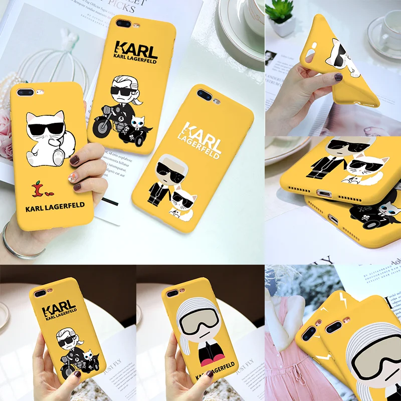 

Karl Lagerfeld Yellow Soft Cover For iPhone XS 6 6S 7Plus 8 Plus X XR XS Max For OPPO F5 For Oneplus 5T 6 6T 7 Pro Case Cute Cat