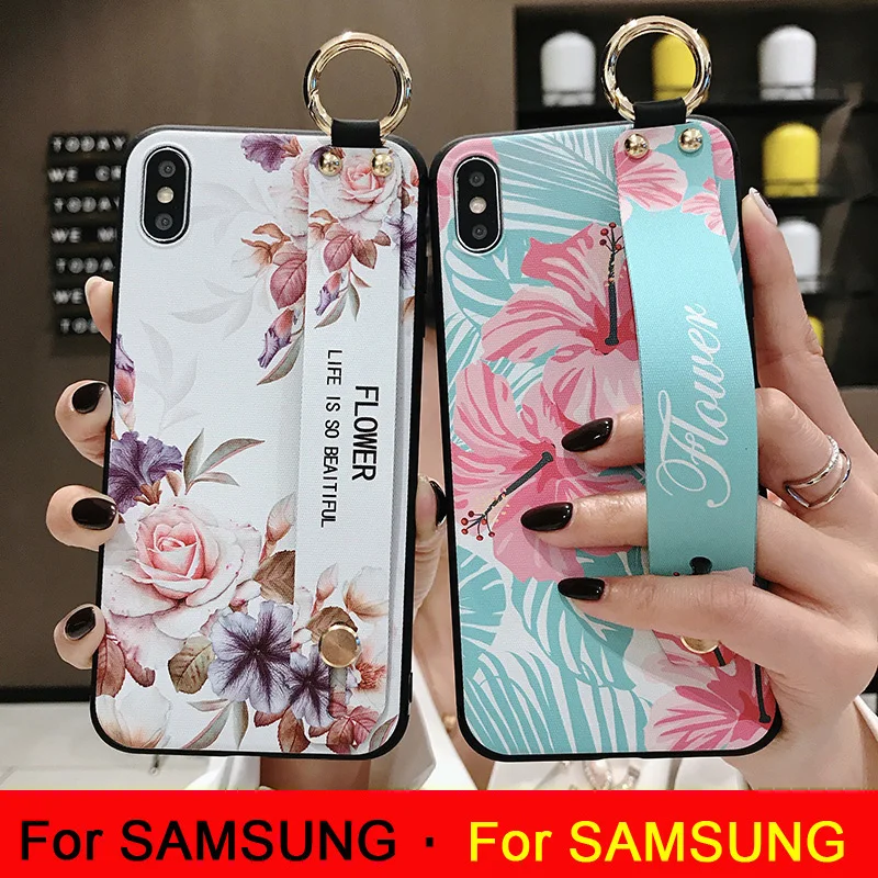 3D Flower Emboss Case For Samsung A30 A40 A50 A60 A70 A750 M20 Case Wristband support Soft TPU Anti-fall protective case Capa