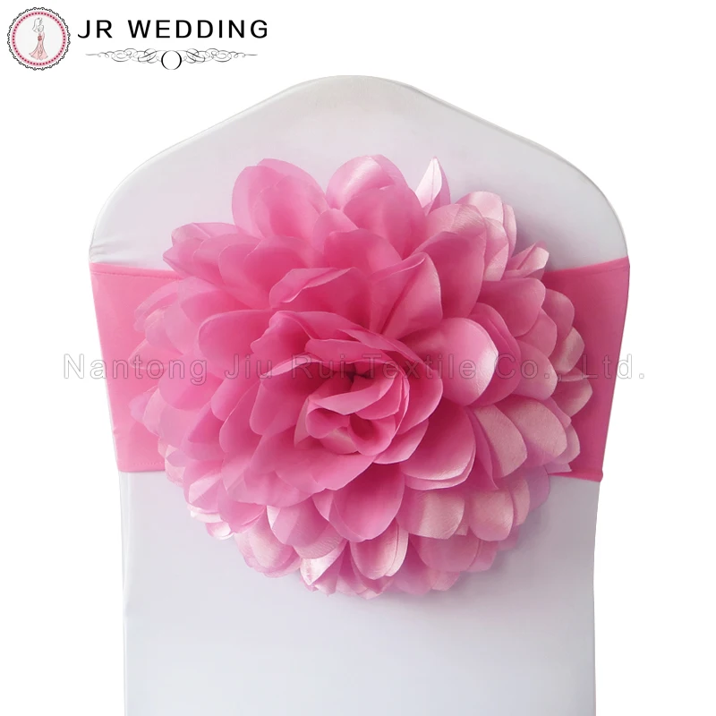 50 PCS Wholesale Pink Taffeta Chiavri Flower Chair Sash Flower Elastic