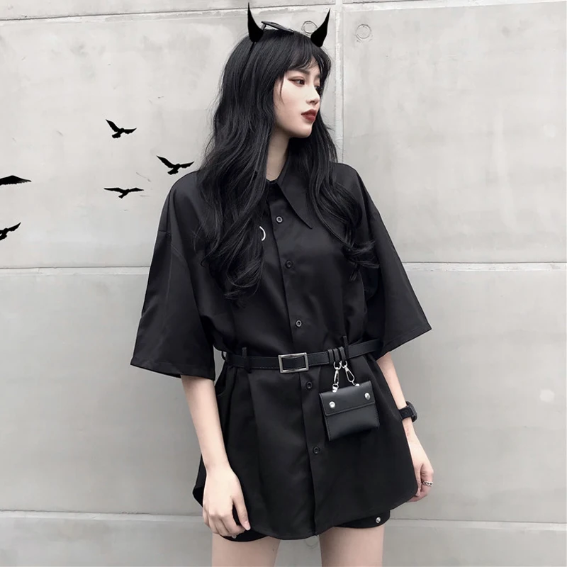 Mihoshop Ulzzang Корейская женская модная одежда крутая панк уличная Harajuku рубашка с
