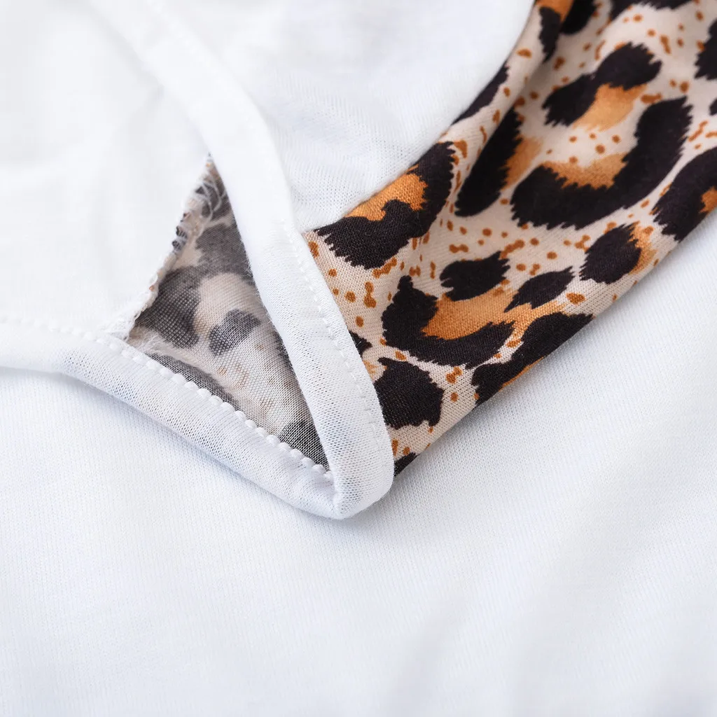Бесплатная страуса Для женщин блузки с длинным рукавом осень лоскутное леопарда с круглым вырезом туника футболка Повседневное женские