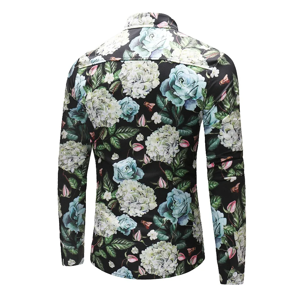 Men Flower Shirts Long Sleeve Shirts Slim Fit Men 3D Printed Shirts Spring Autumn Casual Hawaiian Shirts for Mens Clothing