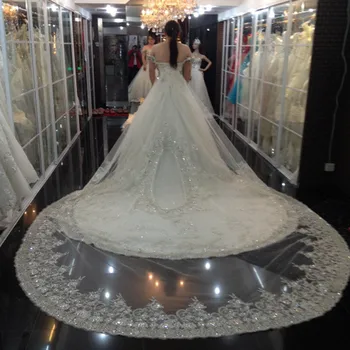 شراءالفاخرة فستان الزفاف 2019 بلورات الثقيلة الخرز الرباط يزين الكرة ثوب فساتين زفاف مع قطار طويل Vestido دي Noiva IZ221