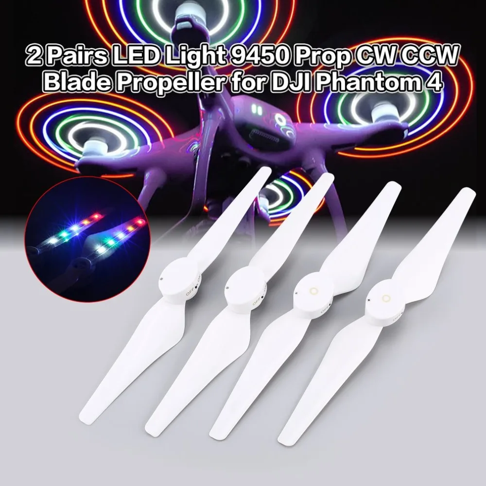 

2 Pairs 9450 Propellers CW CCW Blades Rechargeable LED Light Flash Props Accessories for DJI Phantom 4 Series FPV Drone