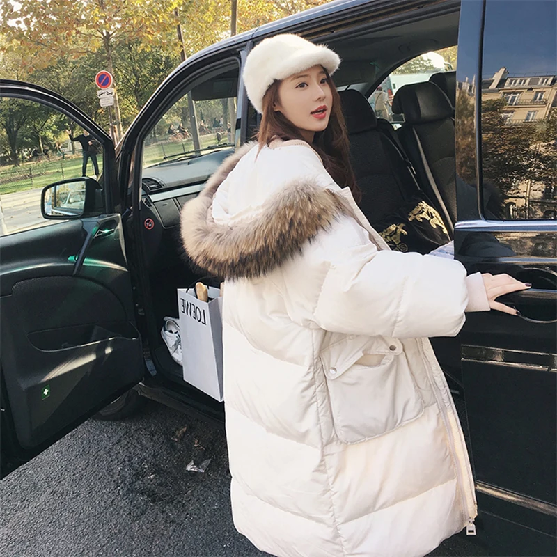 Mode Capuchon 2018 D'hiver black Nouveau Manteaux Long Survêtement Et Veste Col Parkas À Fourrure Femelle Chaud White Épais De Manteau Parka Femmes Grand Xq6Bx76