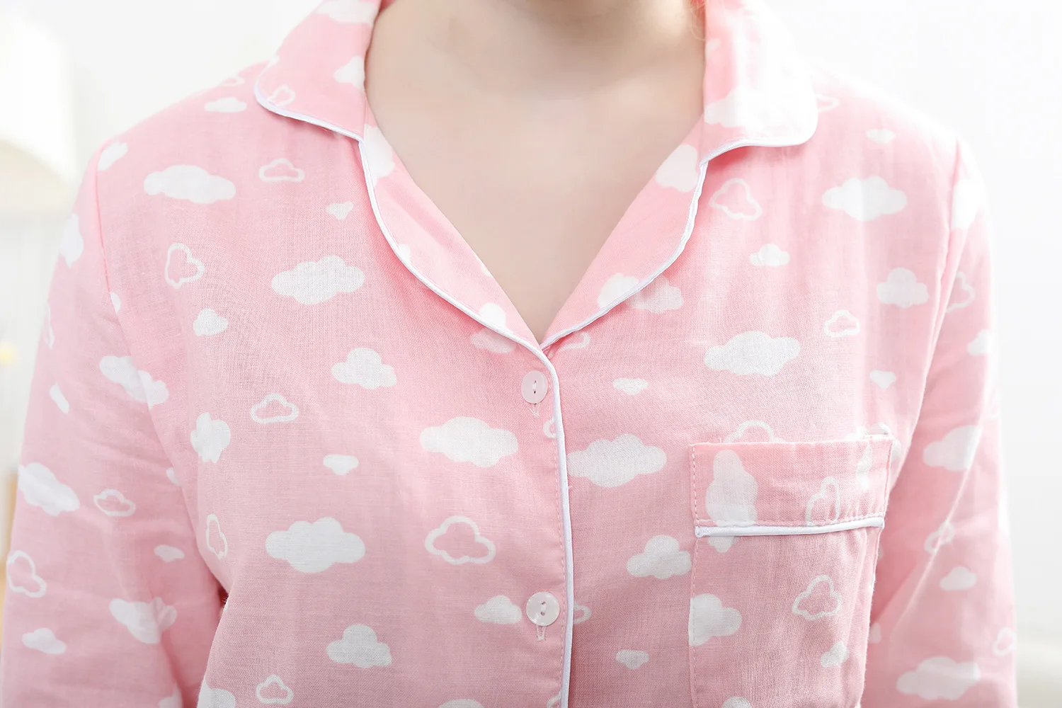 Kawaii розовое облако печати pijamas для женщин пижамы наборы 100% марля хлопок уютный с длинным рукавом 2 шт. Пижама mujer свежий пижамы