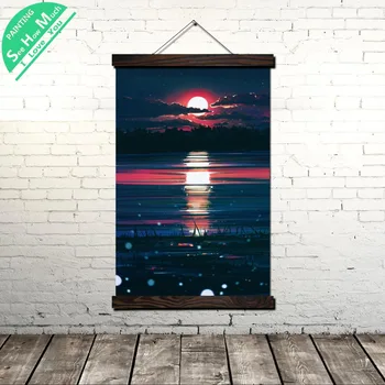 

Sunset Landscape Wall Art Canvas Prints Painting Frame Scroll Painting Hanging Poster Vintage Wall Pictures for Living Room