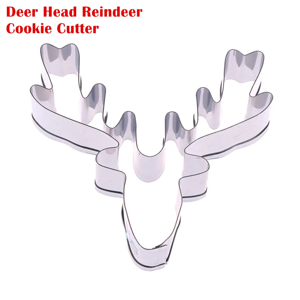 Happiness Deer Head Reindeer Christmas Stainless Steel Cute Cutting Biscuit Mould Cake Moulds Fruit Sugar Mold Baking Tools