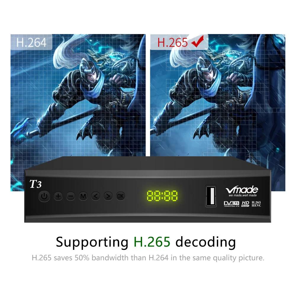 Vmade DVB-T3 H.265 эфирный приемник цифровой ТВ приставка DVB T3 ТВ тюнер Поддержка IP ТВ Youtube HDMI AC3 плеер Full HD 1080P ТВ приставка