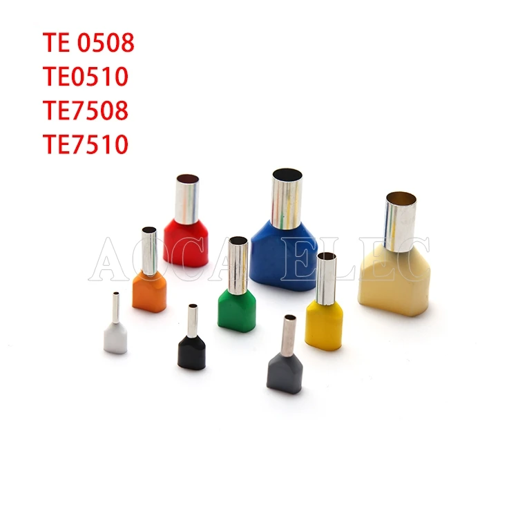 

100PCS TE0508 TE0510 TE7508 TE7510 Double wire tube type pre insulated end head cold pressed terminal two 0.75 square