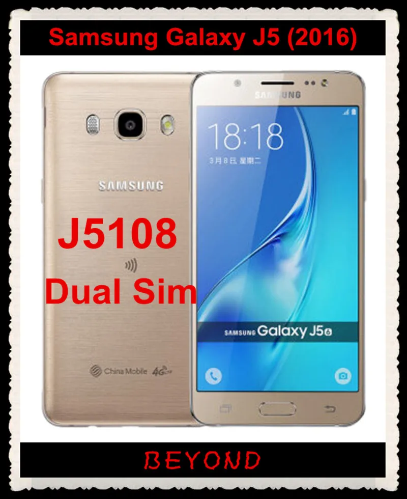 Samsung Galaxy J5 J5108,, разблокированный, 4G LTE, Android, мобильный телефон, две sim-карты, четыре ядра, 5,2 дюймов, 13 МП ram, 2 Гб rom, 16 ГБ, 3100 мАч
