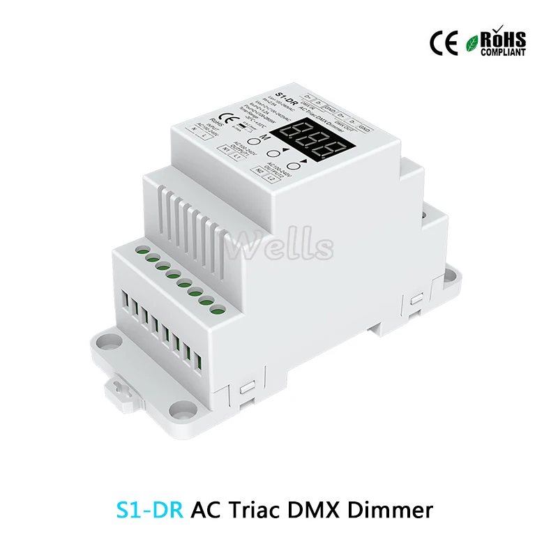 S1-DR AC симистор DMX диммер; AC100V-240V DIN rail 2CH двухканальный выход кремния DMX512 светодиодный контроллер