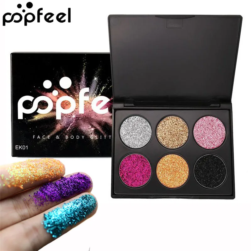 

Popfeel Professional Shining Eyes Shadow Makeup Palette Waterproof Pigment Shimmer Gold Silver Black Glitter Eyeshadow