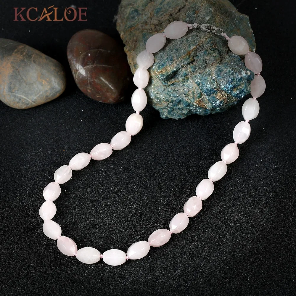 

KCALOE Pink Crystal Quartz Statement Necklace Fashion Natural Stone Jewelry Handmade Beaded Necklaces For Women Collares Mujer