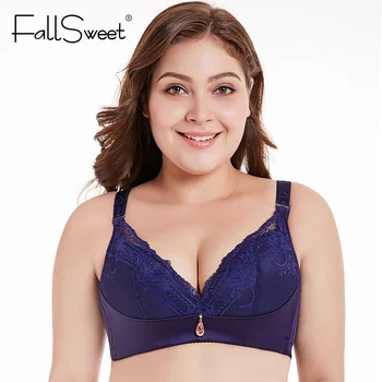 

FallSweet Minimizer Bras for Women Plus Size Lace Brassieres D E Cup White Black